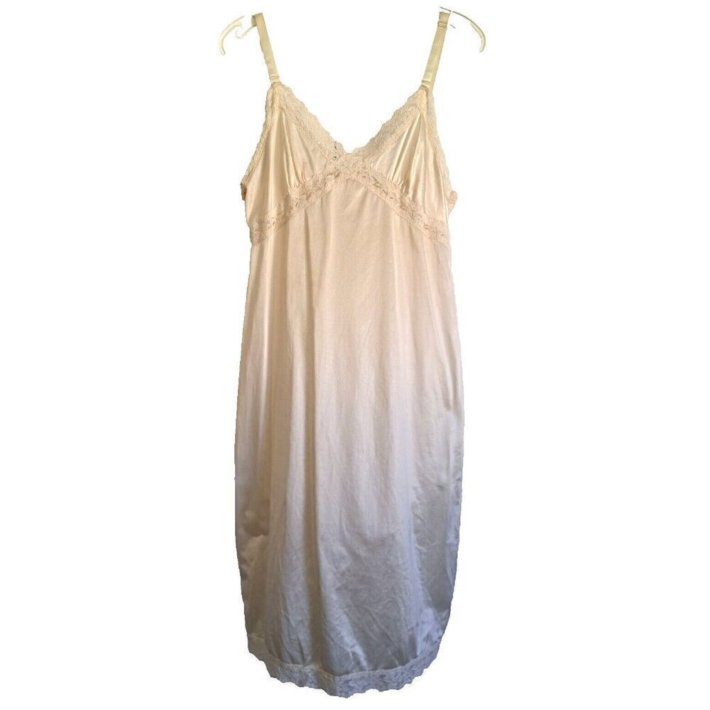 Vintage Bradley Women's Beige Nylon Slip Dress Adjustable Straps ILGWU